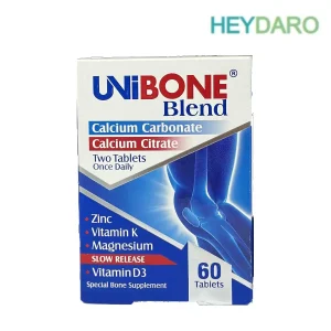یونی بن، تقویت سلامت استخوان‌ها و مفاصل با کلسیم کربنات (۷۲۰ میلی‌گرم) و کلسیم سیترات (۱۰۶ میلی‌گرم) برای پیشگیری از پوکی استخوان