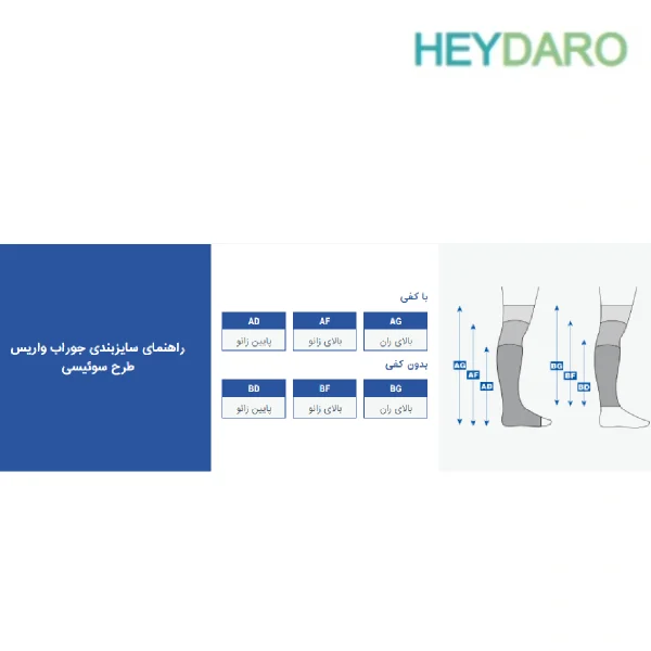 راهنمای سایز جوراب واریس پاک سمن
