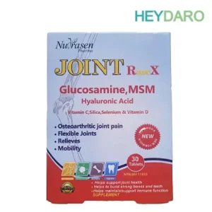 قرص جوینت ریس ایکس حاوی گلوکز آمین، متیل سولفونیل متان، هیالورونیک اسید و سایر ریز مغذی‌های موثر در حفظ تراکم استخوان‌ها